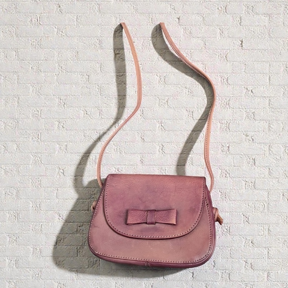 Vintage Blush Pink Leather Crossbody Purse | Bow Detail | Soft Romantic